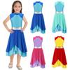 Kids Girls Color Block Dance Dress Mock Neck Sleeveless Tiered Wrapped Hem Praise Lyrical Dance Dress Dancewear