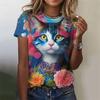 Летняя футболка с 3D-принтом для животных и кошек, женская одежда для улицы, повседневная модная футболка с коротким рукавом, футболка с круглым вырезом, топ