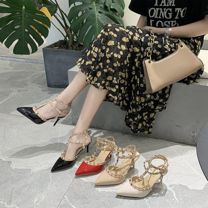 Женская мода Сексуальные 2025 Новые украшенные пряжками и заклепками туфли-лодочки на высоком каблуке для платья, свидания, свадьбы, банкета, вечеринки, туфли-стилетто на высоком каблуке