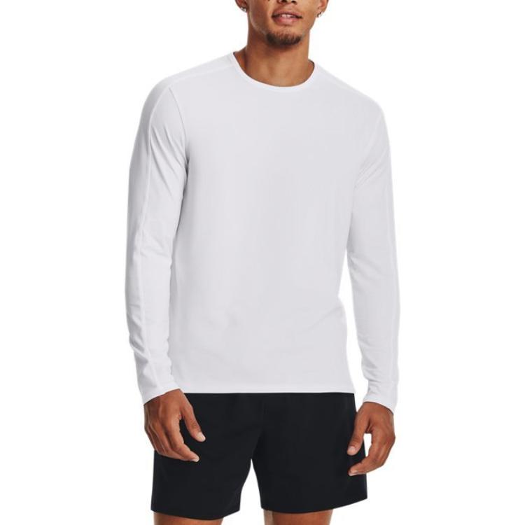 Under Armour Meridian Solid Training Удобная мягкая трикотажная футболка с круглым вырезом и длинным рукавом для мужчин, белые топы 1379672-100