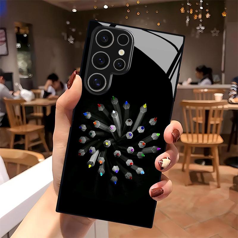 Яркий узор из карандашей 2D Чехол для телефона Samsung S26 S25 S24 S23 S22 S21 S20 A56 A36 A16 - Стеклянная защитная крышка