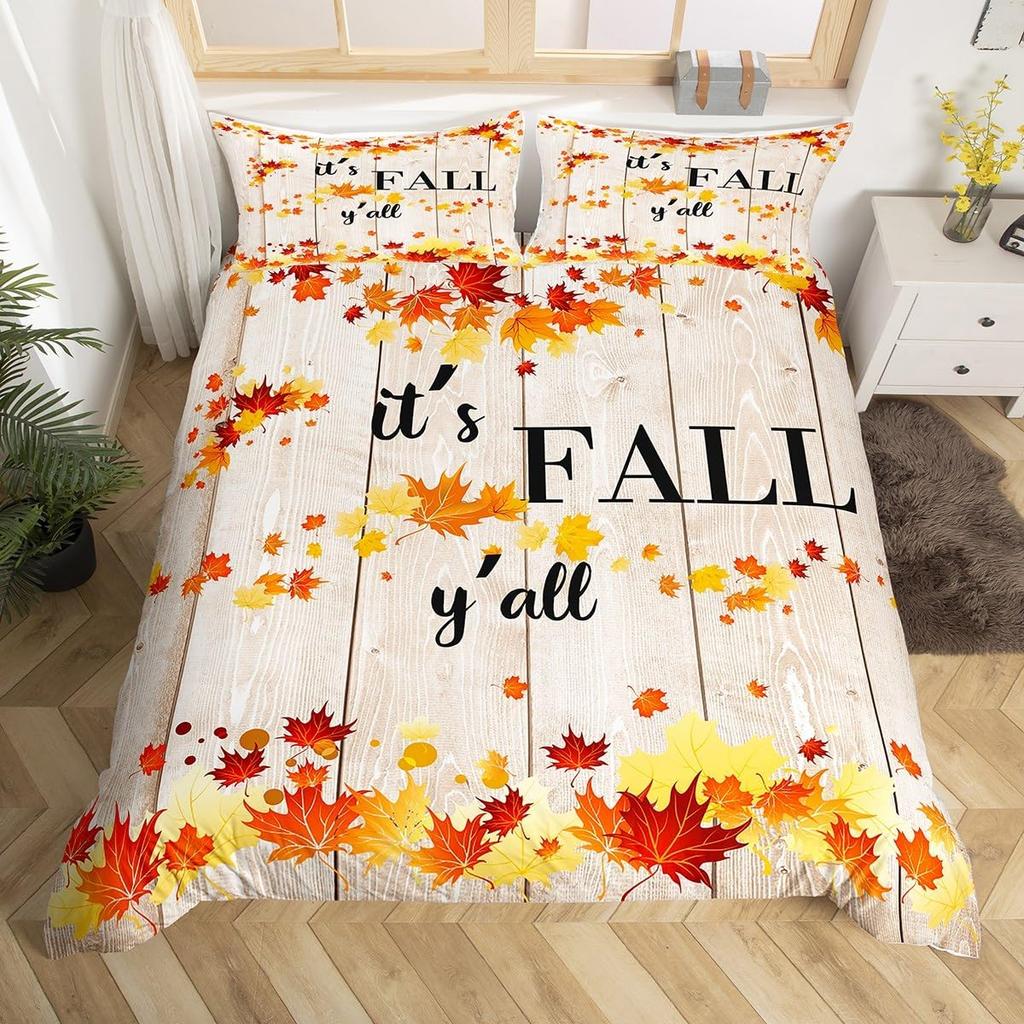 Happy Thanksgiving Duvet Cover Fall Maple Leaf Bedding Set Microfiber Gnome Gold Pumpkin Farm Harvest Comforter Cover Twin King