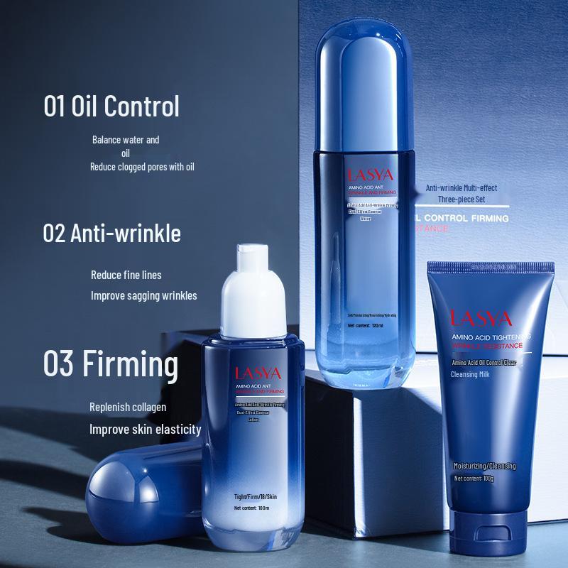 LASYA Набор аминокислот против морщин: Подтягивающий тоник, крем для лица и средство для контроля жирности кожи лица.