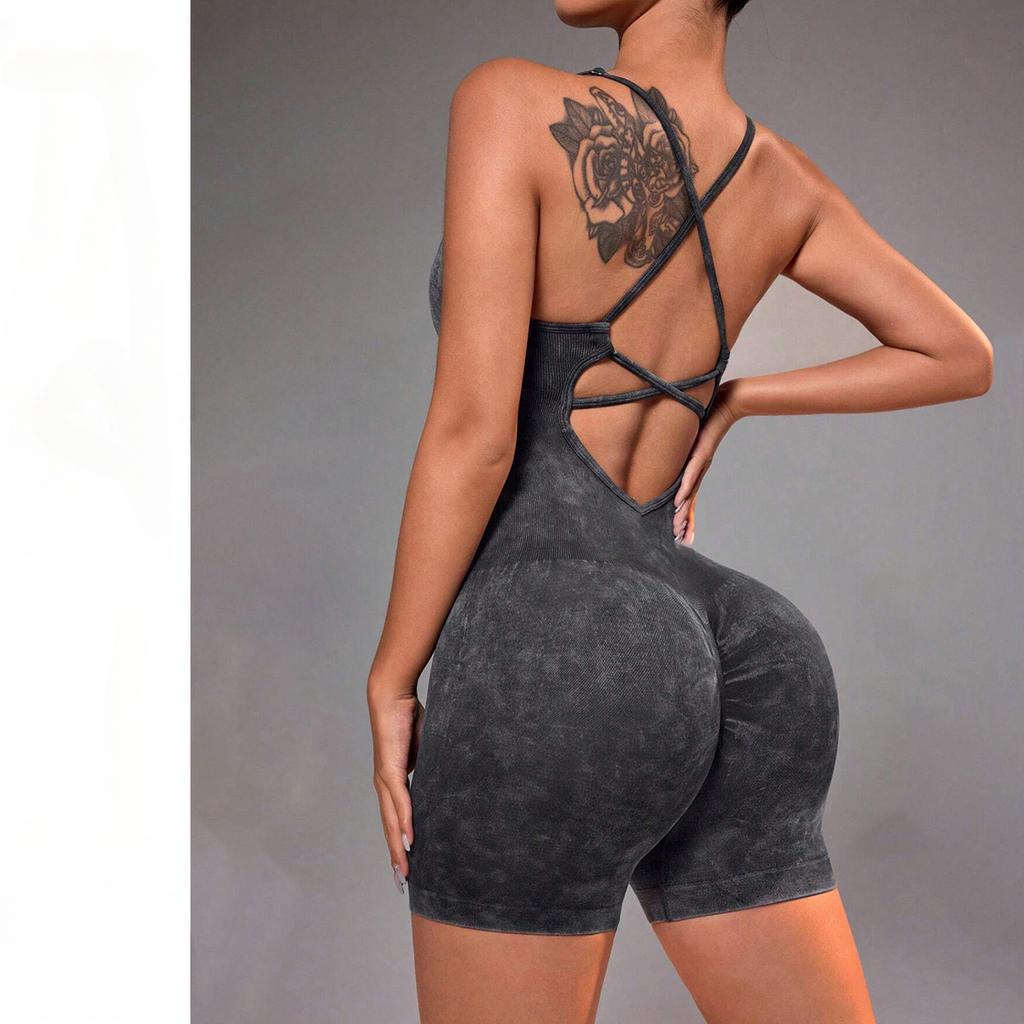 Backless One Piece Peach Butt Sports Stretch High Waisted Hip Lifting Fitness Jumpsuit