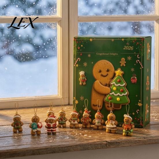 Desktop Christmas Countdown Set 2026 Gingerbread Man Advent Calendar, 24 Day Decoration for Festive Window Sill Decorations Kids Adults, Holiday