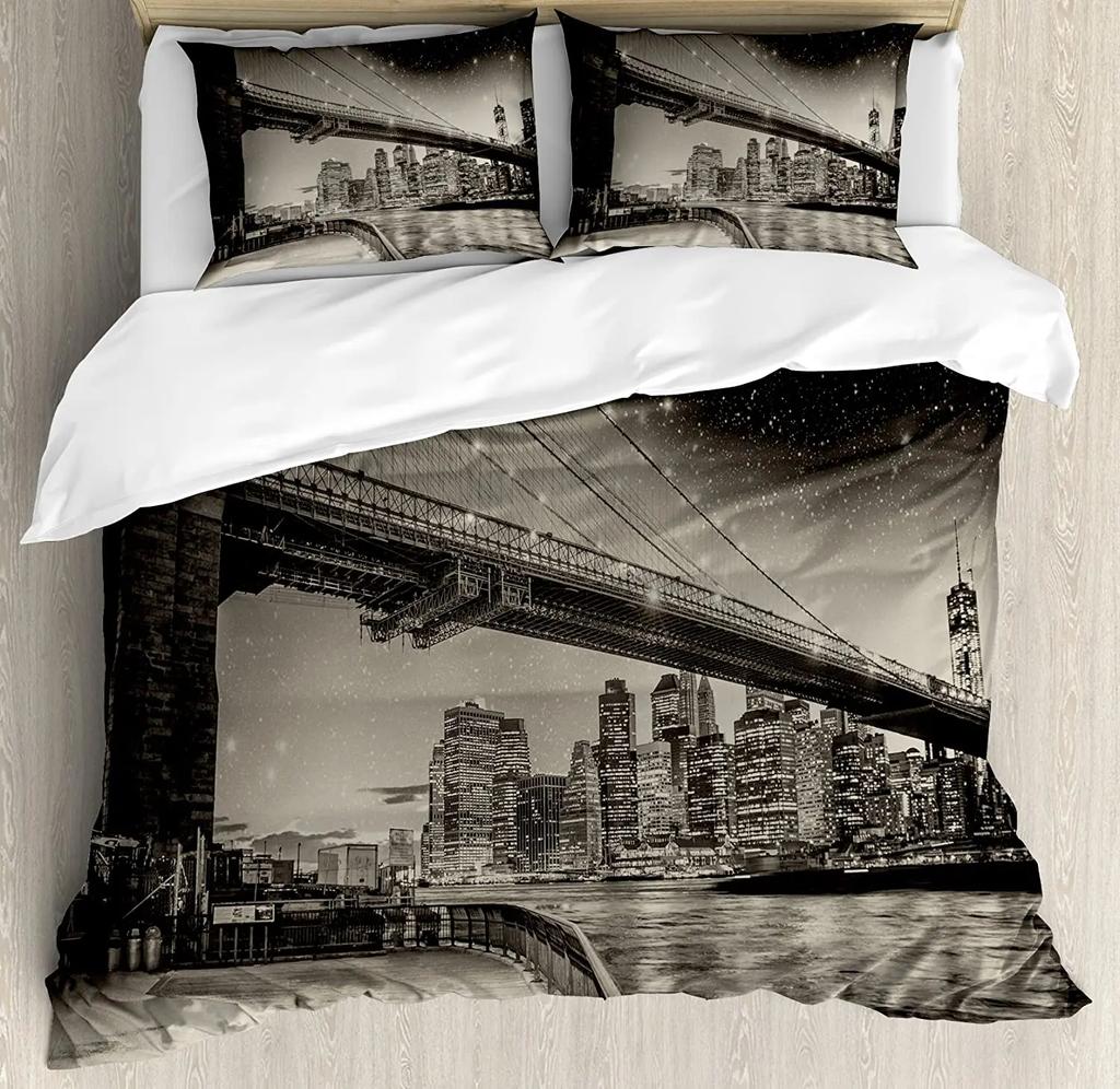 3pcs Bedding Set Grey New York City Landscape Home Textile Duvet Cover Pillow Case Boy Kid Teen Girl Bedding Covers Set