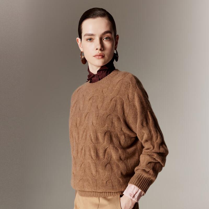 PALUOPO Женский свитер из 100% кашемира, вязаный косами, с круглым вырезом