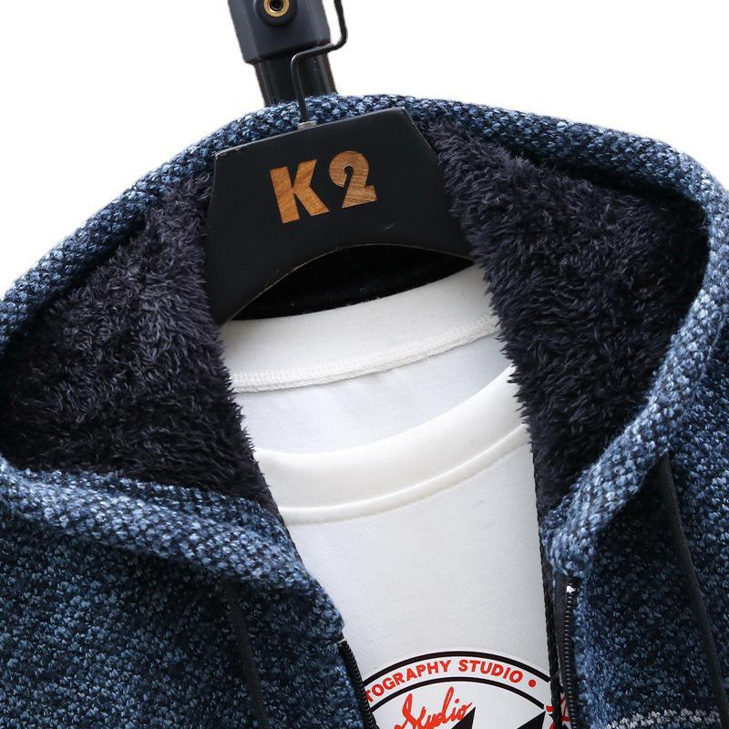 Men's Plush Hooded Cardigan Sweater - 2021 Collection, Thick & Large Size
