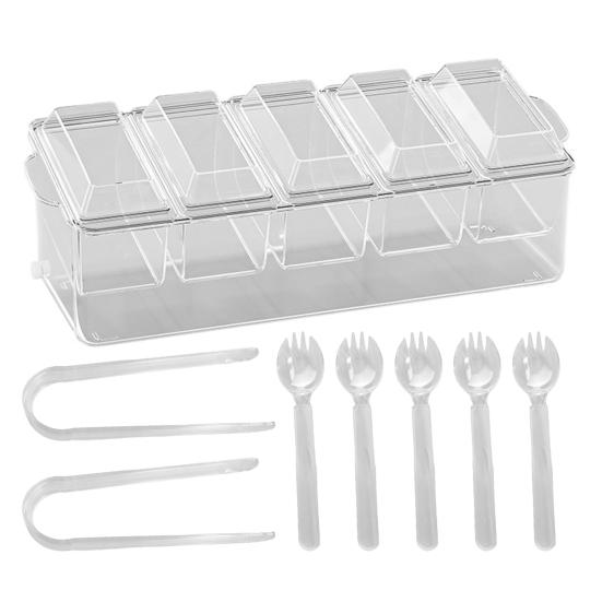 Поднос для фруктов Yousheng, ящик для хранения продуктов с 5 отделениями, большая вместимость, не содержит BPA, прозрачный, многоцелевой, для фруктового салата