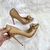 Butterfly-knot Rivets High Heels Nude Shoes High Heels Sexy Matte Party Pointed Wedding Shoes Shallow Mouth Women Shoes Big Size
