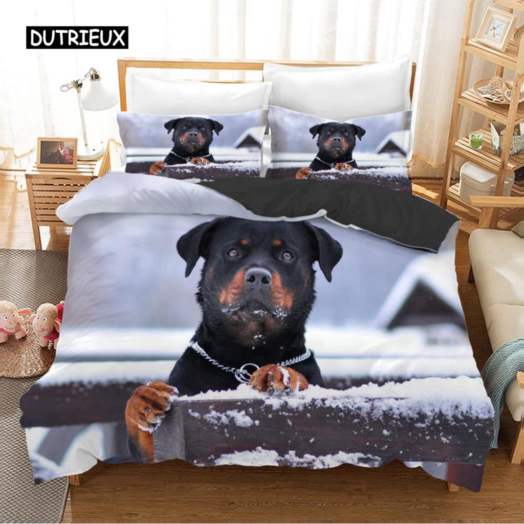 Пододеяльник Rottweiler Twin Black Rottweiler Twin Постельное белье Animal theme для любителей собак Полиэстер Double Queen King Пододеяльник