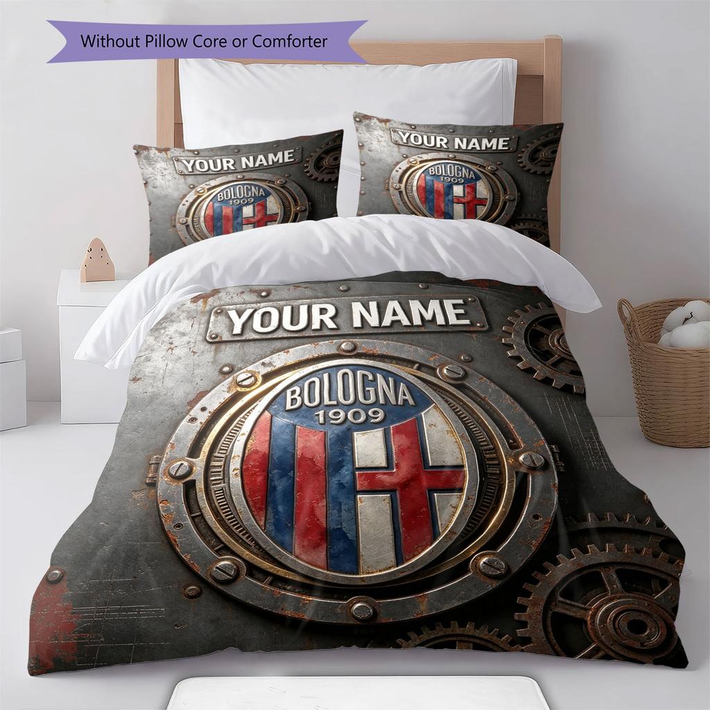 Custom Name,Bologna FC Pattern Bedding Home Decoration Birthday Gift ( 1 duvet cover + 2 pillowcase, without core),fan merchandise.