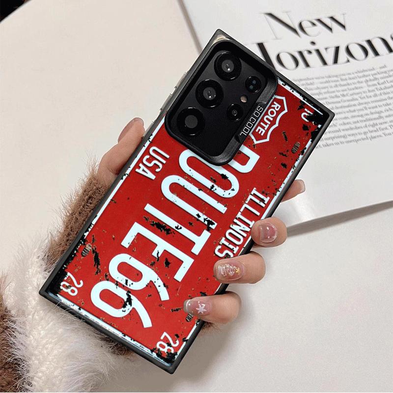 Retro Vintage License Plate Soft Phone Case for Samsung Galaxy S24 S25 FE S26 Edge S23 Ultra S22 Plus S21 + Shockproof Cover Bac