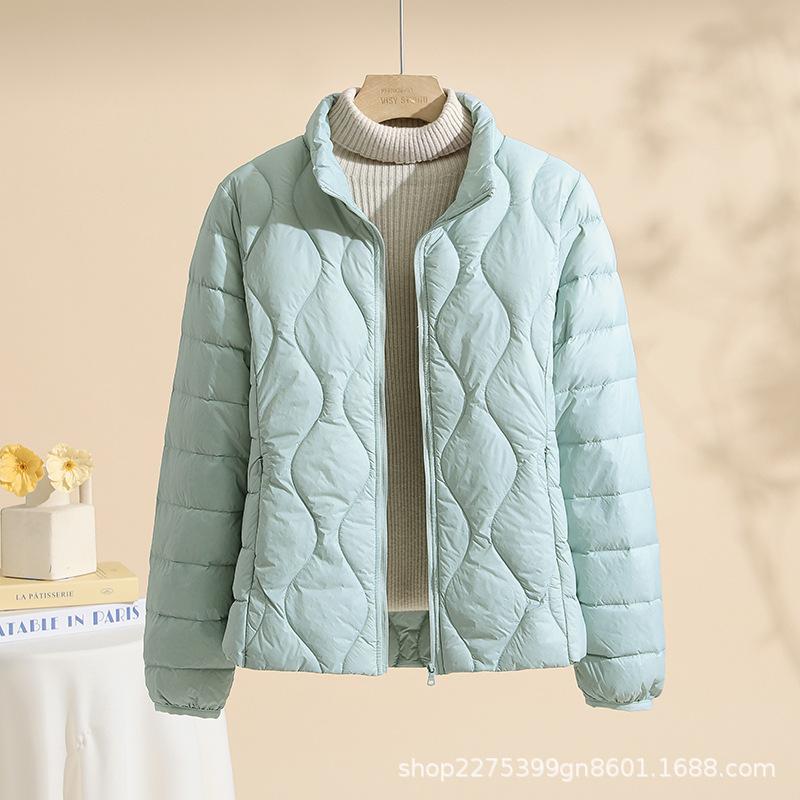 Autumn and winter stand-up collar light and thin women's down jacket white duck down light and warm autumn and winter thin large-size jacket Han Chao