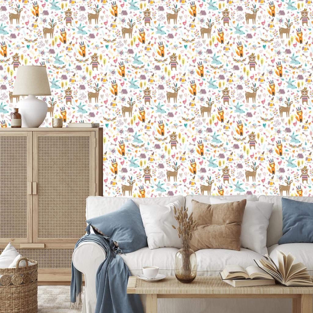 Fun forest animals wallpaper for living room and bedroom 50x1000