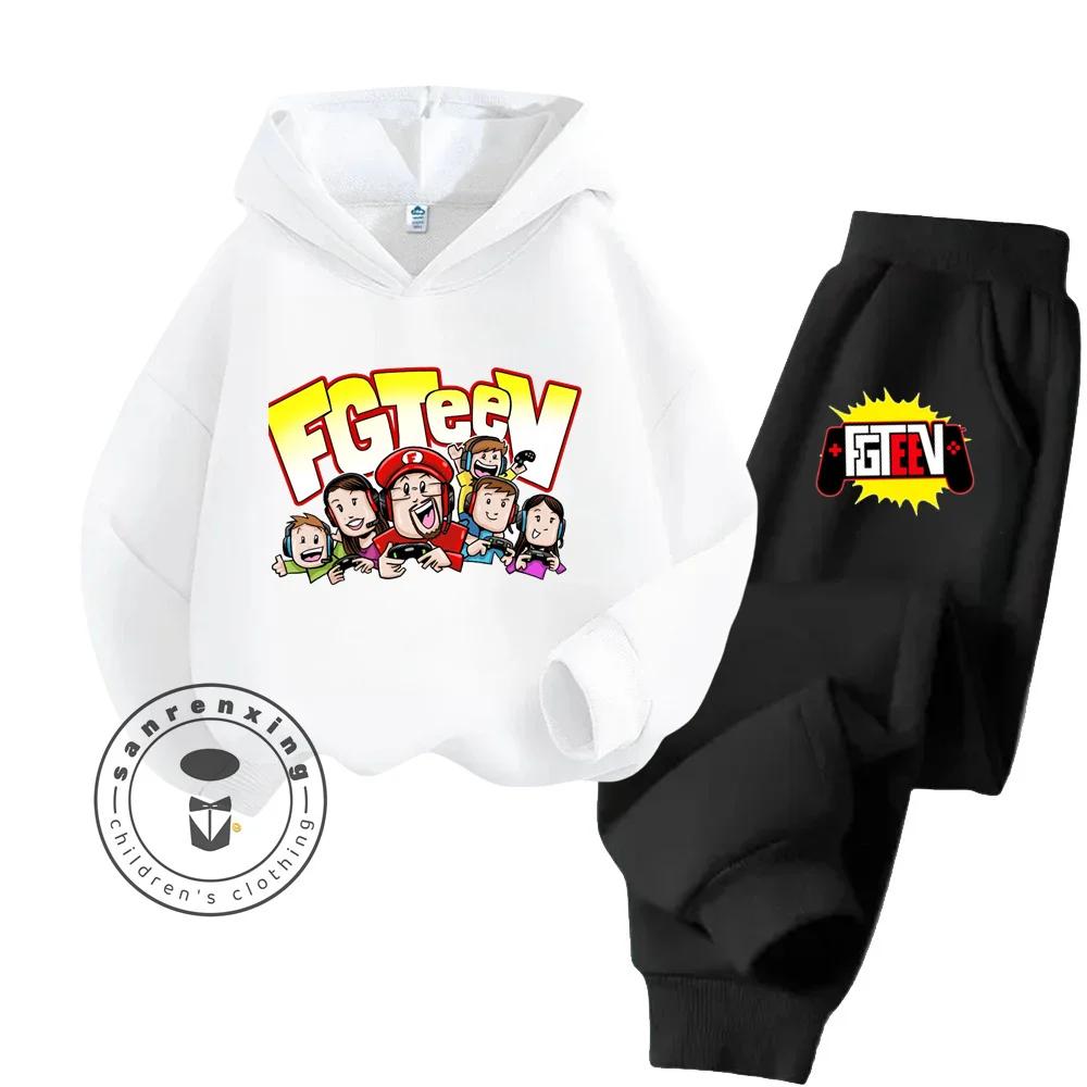 FGTeeV Cartoon Loungewear Идеально подходит для ленивых выходных в помещении Детский креативный дизайн Мультяшный принт Чистый хлопковый комплект с капюшоном