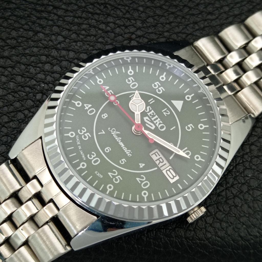 ВИНТАЖНЫЕ ОТРЕМОНТИРОВАННЫЕ МУЖСКИЕ АВТОМАТИЧЕСКИЕ ЧАСЫ SEIKO 5 ЯПОНИЯ ЗЕЛЕНЫЙ ЦИФЕРБЛАТ a444693-1