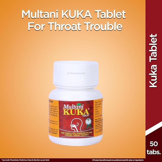Таблетки Multani Kuka для комфорта в горле, поддержки при сухости, Аюрведические леденцы для ухода за полостью рта, Упаковка 100 таблеток, 2 упаковки, Ежедневное использование
