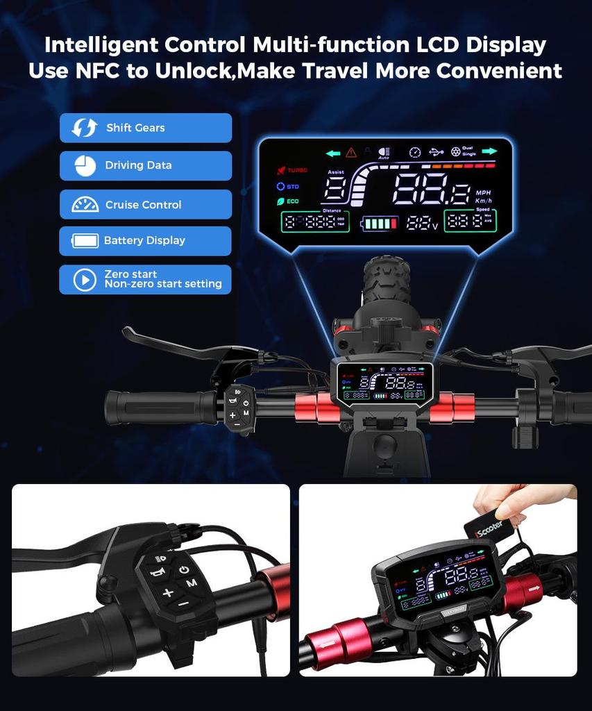 iScooter IX6 11-Inch Off-Road Rear Drive Electric Scooter 1000W Motor, 50-60KM Range, NFC Technology(NO ABE)