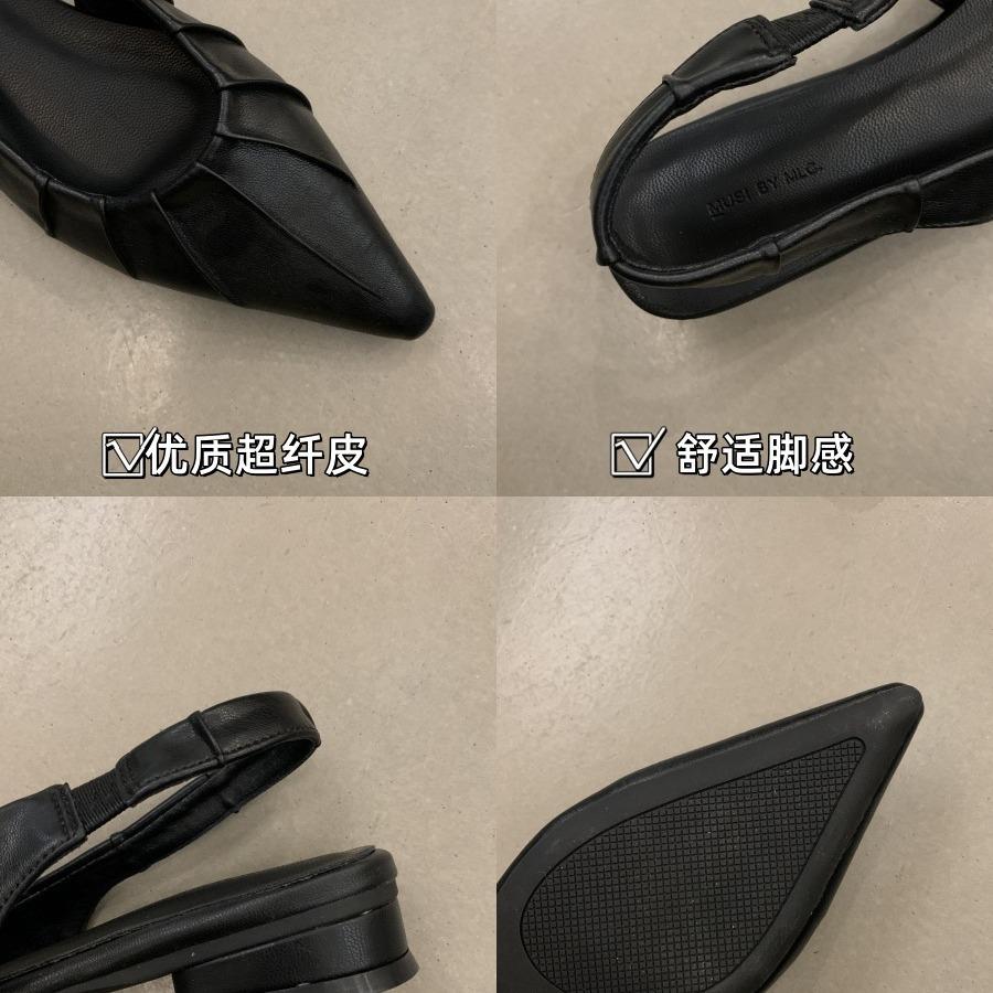 Spring and summer 2024 new thick heel bag head sandals shallow mouth women's shoes rear empty French with skirt temperament pointed single shoes