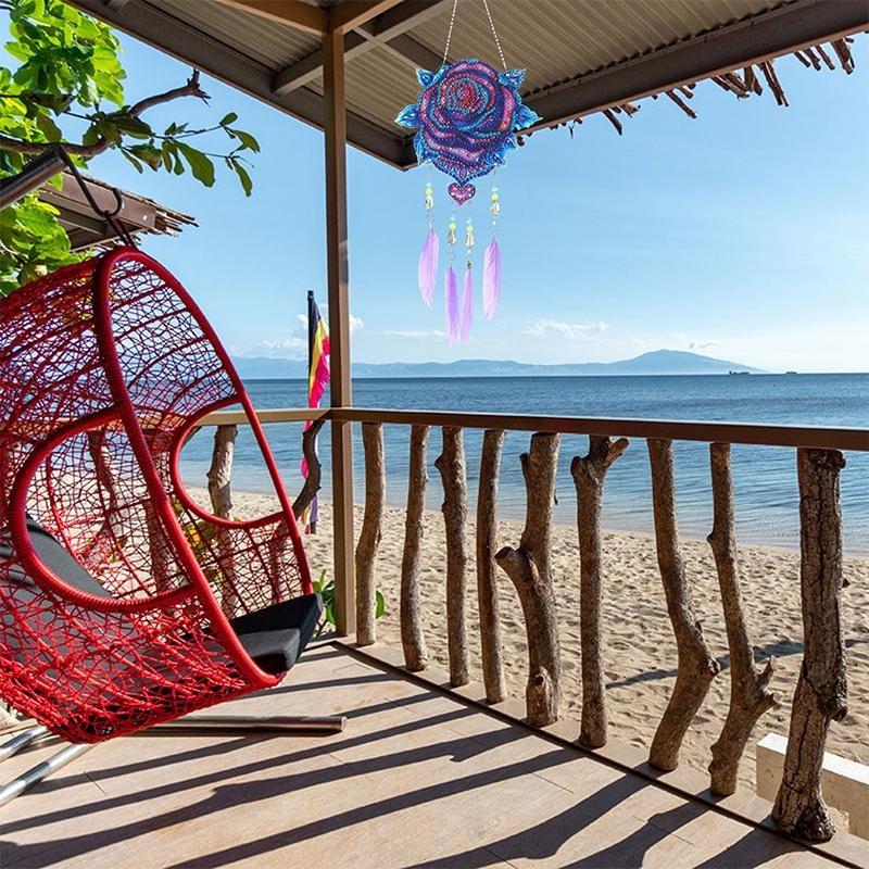 1 шт. DIY Алмазная картина 5D DIY Точечная дрель Алмазная картина Колокольчик ветра, Двусторонняя картина Украшения с подвеской из перьев для украшения сада