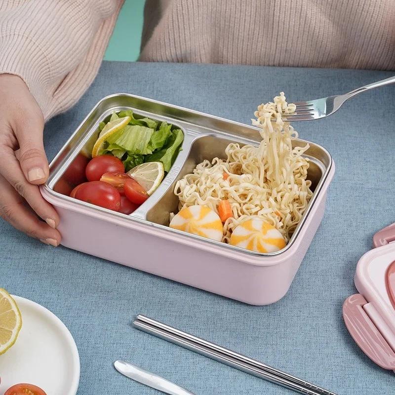 304stainless Steel Double-layer Lunch Box Students Portable Square Bento Box with Tableware Container Leakproof Food Containers