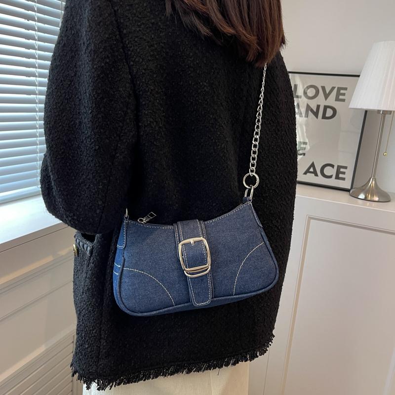 Джинсовая сумка через плечо Модная цепочка Сумка-багет под мышкой Женская сумка с пряжкой KTY
