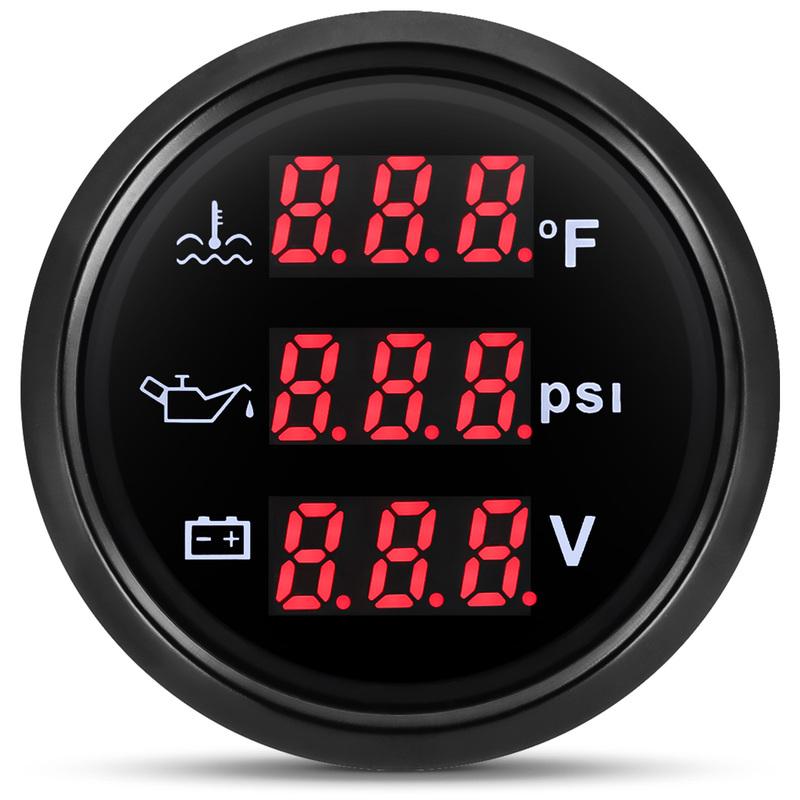 52mm 3 in 1 Gauge Water Temp +Oil Pressure + Voltage Digital LCD Meter With Alarm Universal For Marine Boat Car Truck 12V 24V