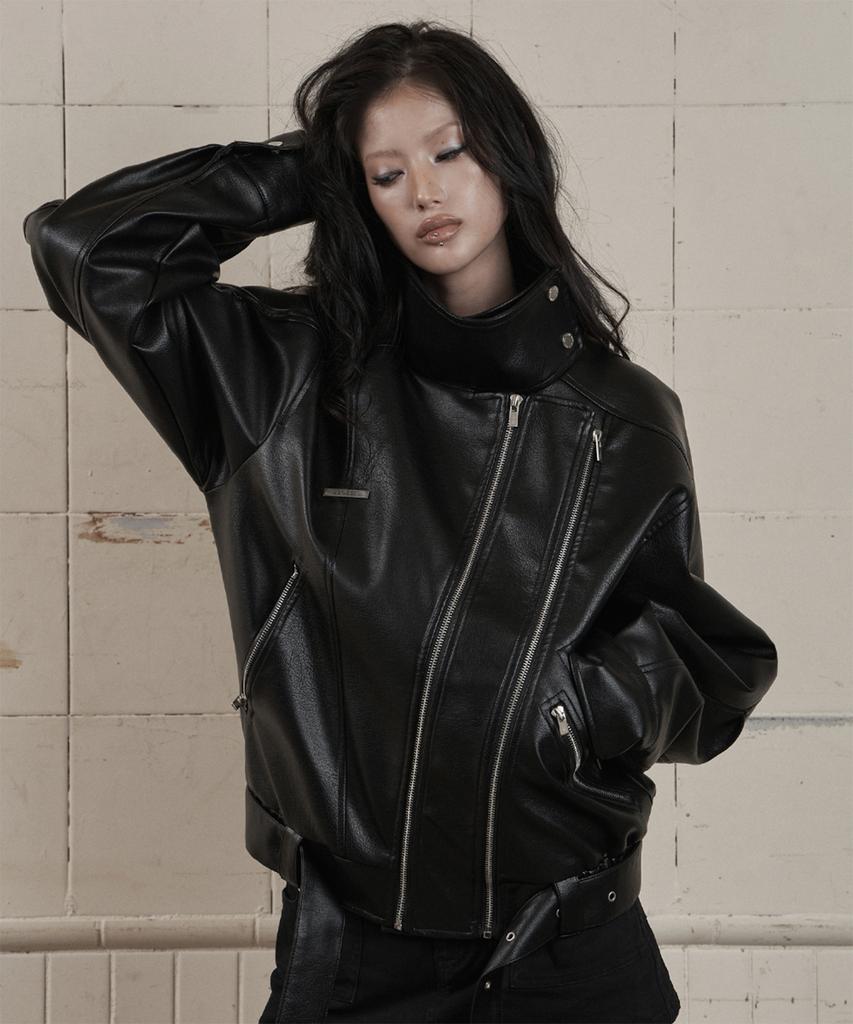 AS YOU ARE Hide Snap Leather Jacket Black