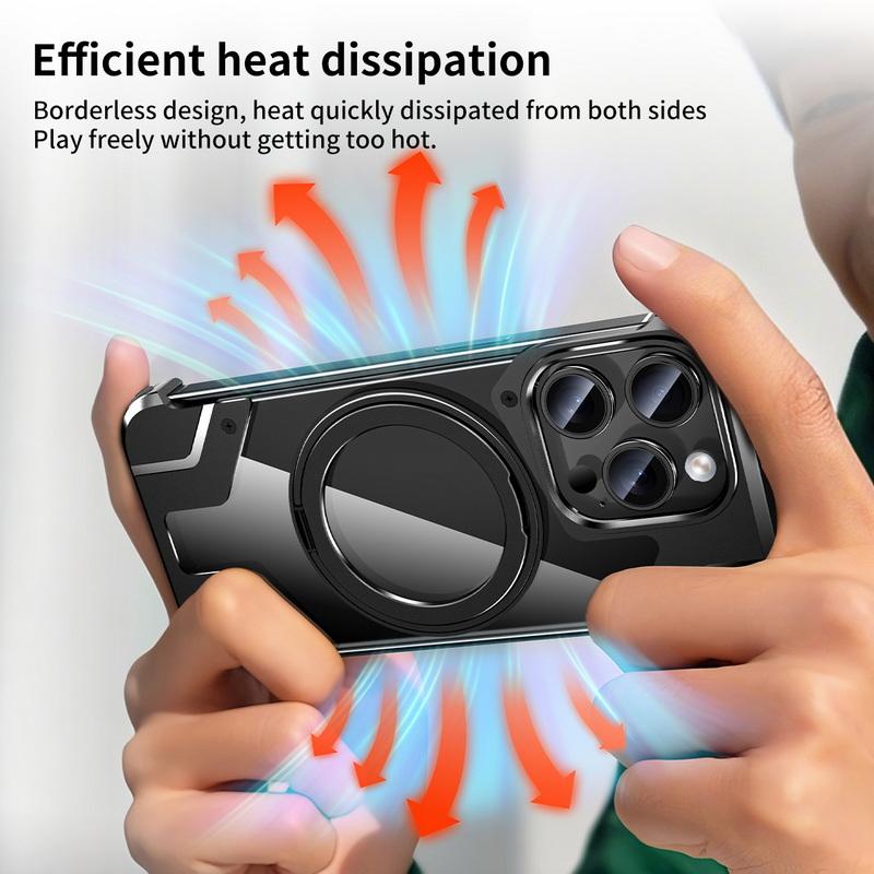 Aluminum Alloy Frameless Heat Dissipation Case For iPhone 17 Pro Max Air 16 15 14 13 Pro Max Wireless Charge Shockproof Magnetic Bracket Bumper Cover