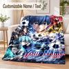 Blue Lock Custom Name Flannel Throw Blanket Soft Warm for Sofa Bed Indoor Home Use