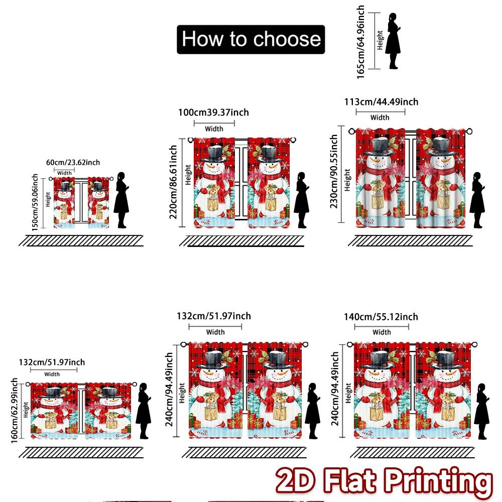 2 шт., Шторы с плоской 2D-печатью (Без Рода) Праздничные снеговики Минималистичные праздничные шторы Универсальные полиэстеровые шторы Арт-деко