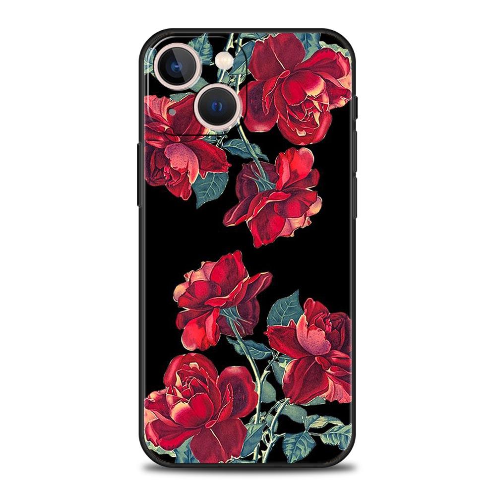 Цветок 12 Роскошный чехол для телефона для iPhone 13 15 14 12 Mini 11 Pro MAX XR X SE XS 7 8 Plus Силиконовый Черный Защитный чехол