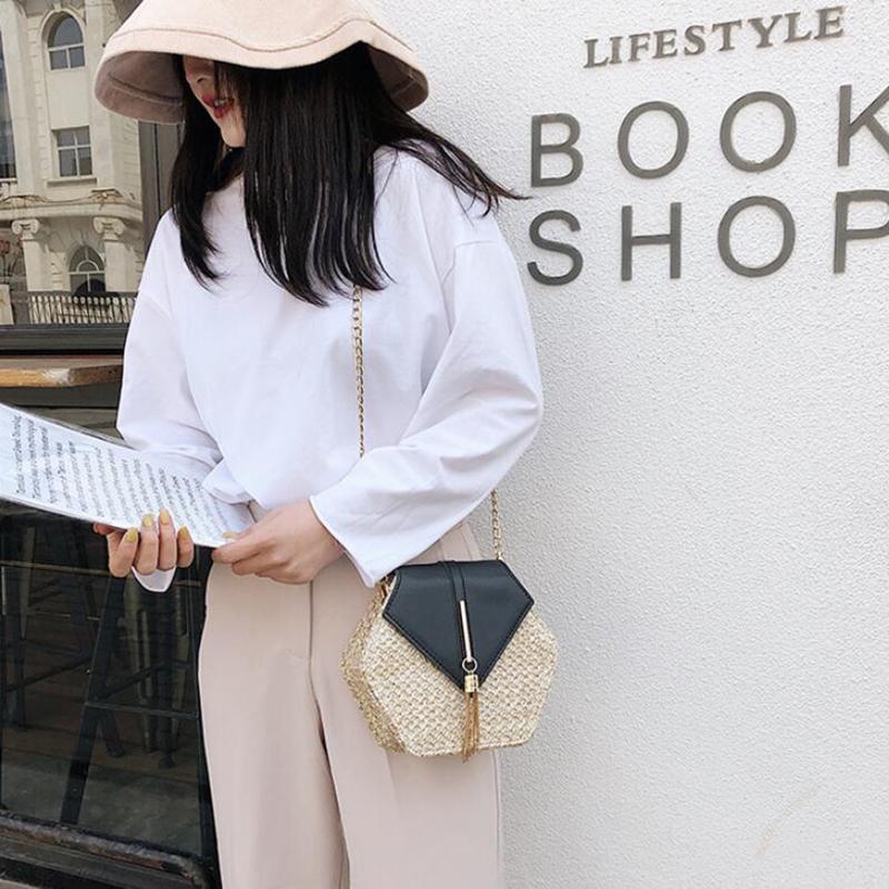 Сумка женская мода 2019 PU кожа + солома, цвета в ассортименте