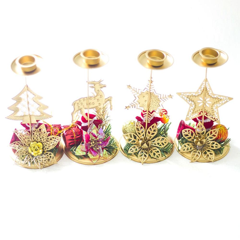 Metal Snowflake Santa Claus Candlestick Stand Candle Holder Christmas Ornament Candle Pillar