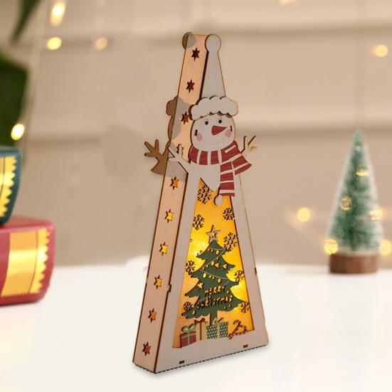 Рождественский деревянный подвесной кулон треугольный светильник Санта-Клаус Снеговик резной полый узор светодиодный светильник деревянное ремесло подарок детям