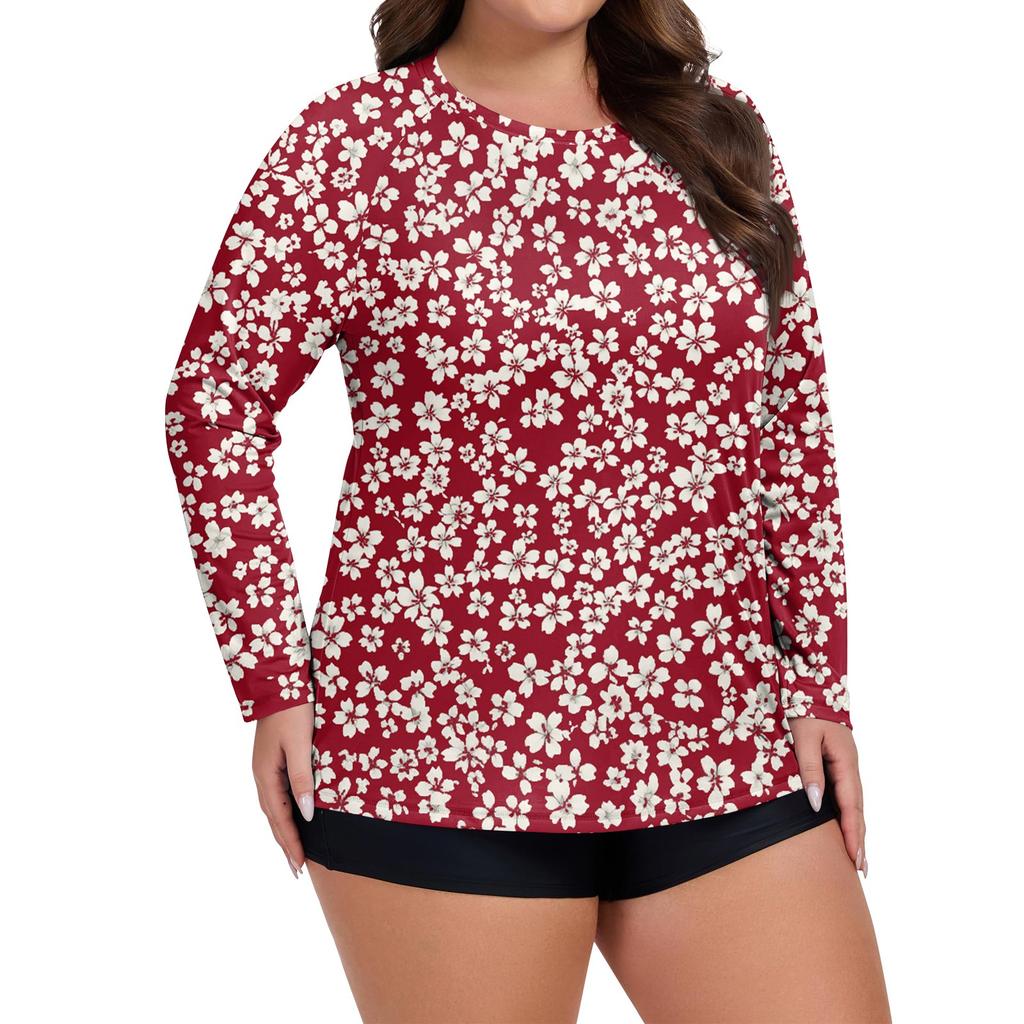 Women's Printed Large Size Long Sleeve Swimsuit Sun Jacket Quick Dry Hiking Top