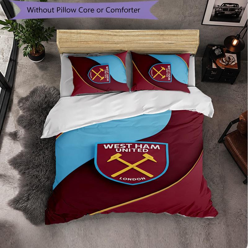 West Ham United Football 3 Piece Bedding Set Soft Duvet Cover Set with Pillowcases Printed Bedroom Decor Set for Home