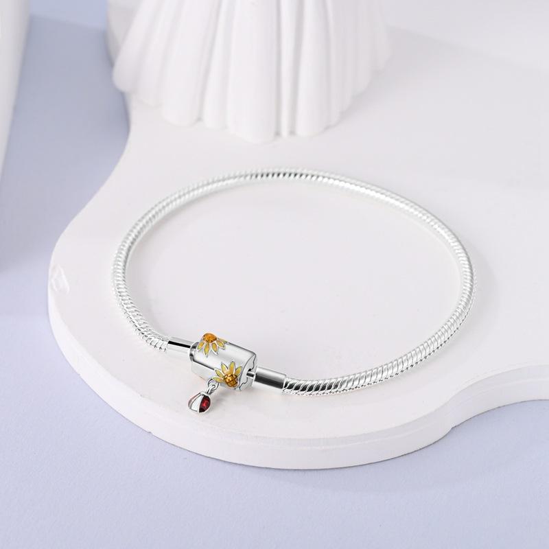 S925 Silver Star Sky Unicorn Sunflower Ladybug Snake Chain DIY Handmade Pendant Charm Beads