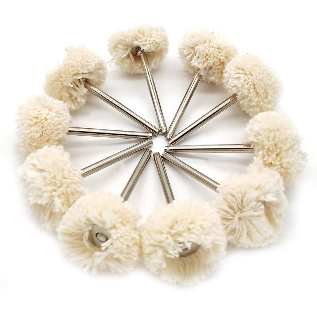 NGe 1/8inch Shank Mounted Cotton Polishing Buff Wheel for Rotary Tools Jewelry Watch Light Polish Pack of 10
