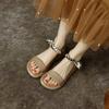 Французские винтажные коричневые сандалии, новые летние римские туфли на низком каблуке с открытым носком, женская простая женская обувь в полоску на плоской подошве