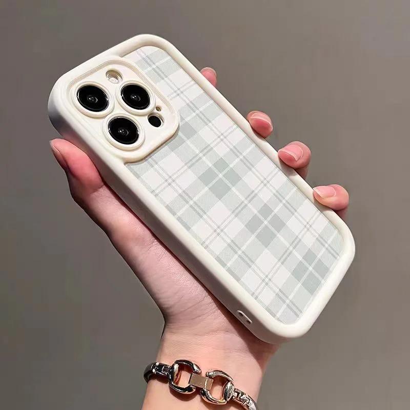 Ретро Клетчатый Принт Противоударный Чехол для Телефона для iPhone 16 15 14 13 12 11 17 Pro Max 16 Plus 17 Air Мягкий Силиконовый Чехол Coque Подарок