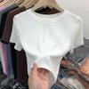 Summer 2025 Women's Slim Fit Round Neck Short Sleeve T-Shirt - Versatile Solid Color Top