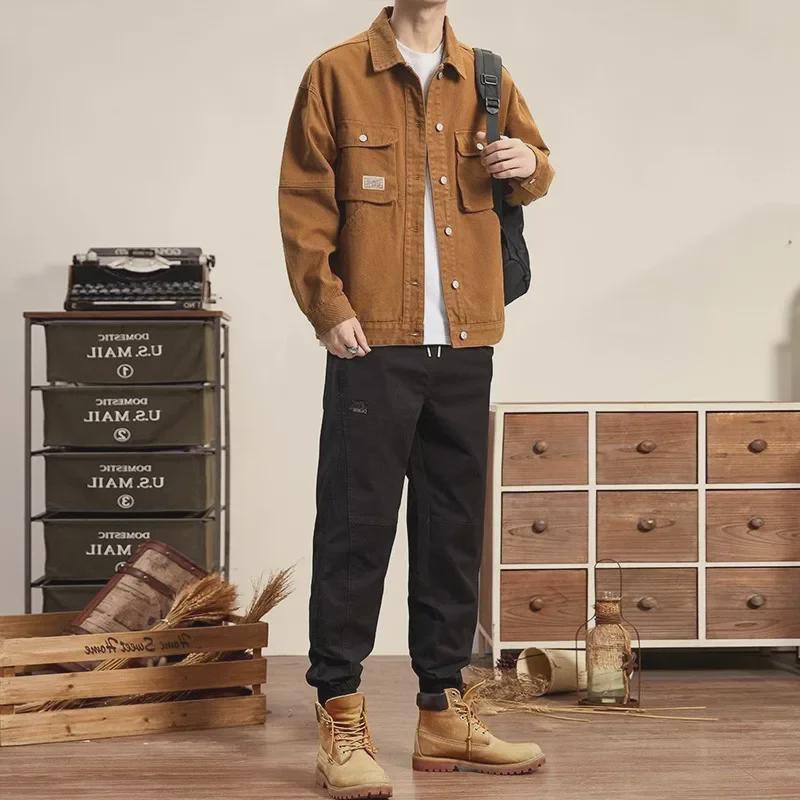 Мужская ретро-куртка из трехмерного денима в японском стиле — свободный крой, модная, универсальная рабочая одежда