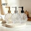 Seashell Lotion Bottle 400ML Beach Refillable Soap Dispenser, Liquid Hand Glass Dispenser Container, Pump for Bathroom Kitchen Countertop