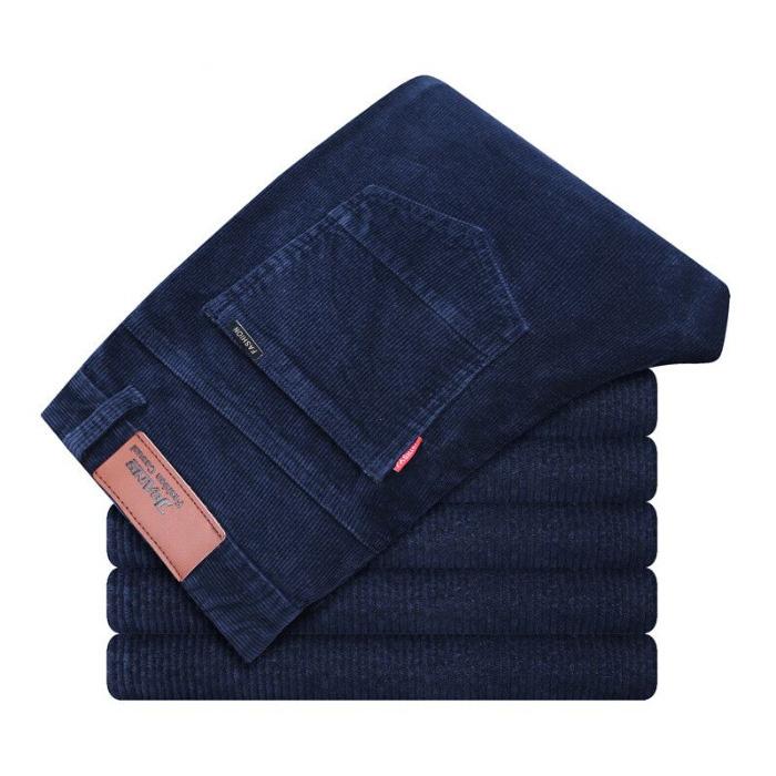 Осенне-зимние вельветовые мужские свободные прямые брюки в деловом стиле, мужские облегающие полосатые бархатные брюки