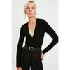 Black Knitted Deep V-neck Snap-on Body Tpraw22bd0084
