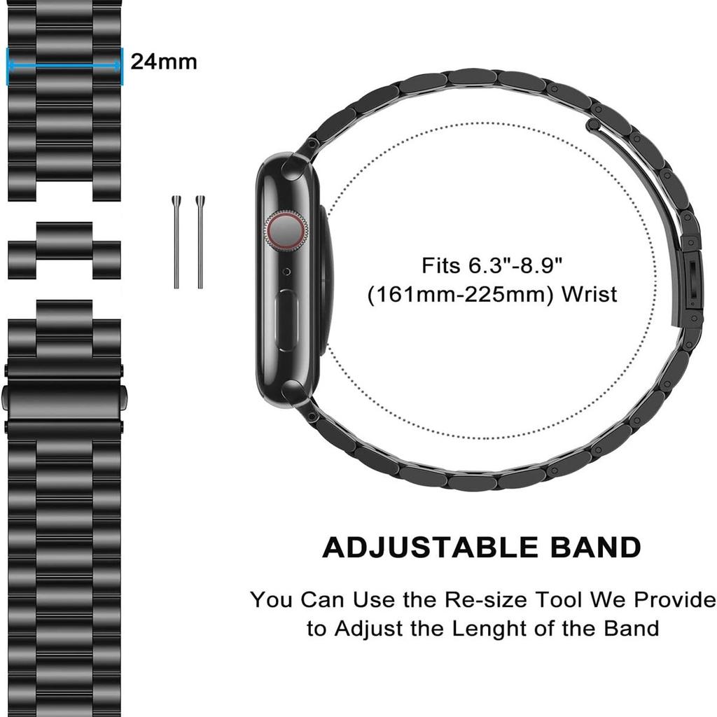 Звеньевой браслет из нержавеющей стали для Apple Watch Series 1-8, SE, Ultra - Регулируемый с помощью инструмента, Различные цвета
