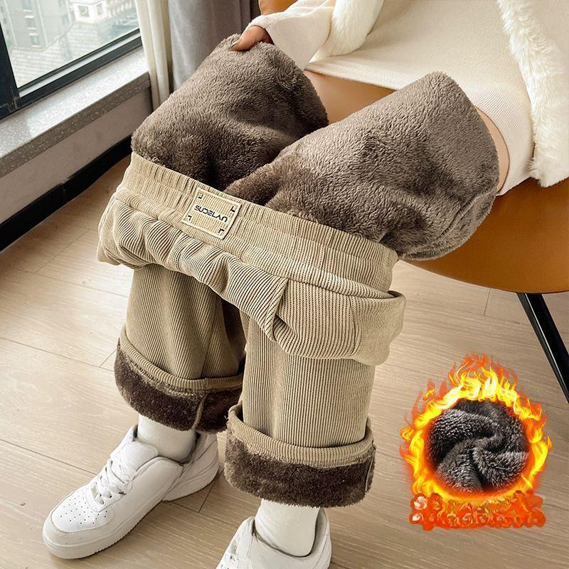Зимние брюки с широкими штанинами женские осенние плюшевые брюки женские очень толстые из овчины теплые прямые брюки джоггеры женские
