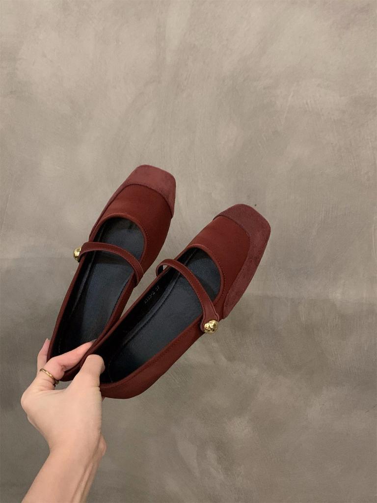 Туфли-лодочки Mary Jane на плоской подошве, женские туфли, весна-осень 2024, красные, темпераментные, вечерние балетки